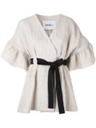 Goen.j Ruffled Belted Jacket, Women's, Size: Small, Nude/neutrals, Cotton/linen/flax/polyamide