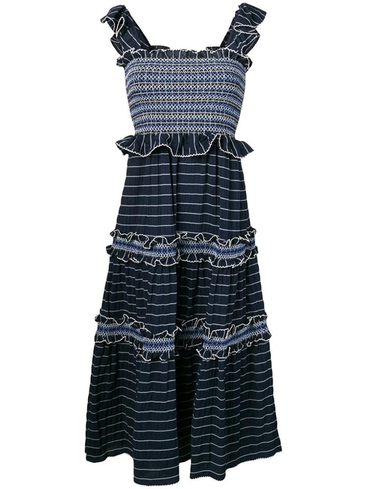 Jonathan Simkhai Smocked Midi Dress - Blue
