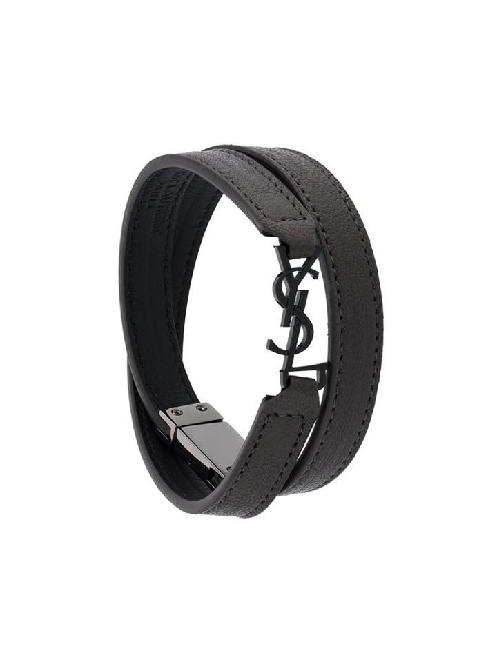 Saint Laurent 'monogram' Double Wrap Bracelet, Women's, Size: Large, Grey