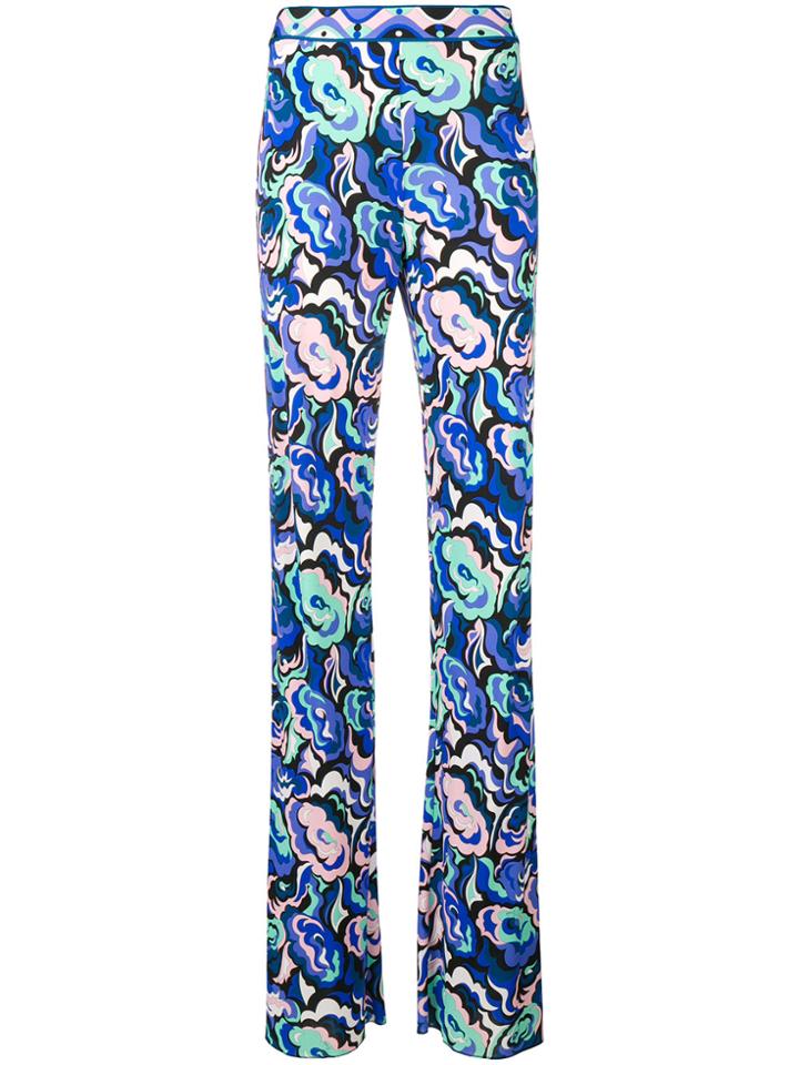 Emilio Pucci Abstract Floral Bootcut Trousers - Blue