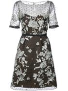 Marchesa Notte Floral Appliqué Mini Dress - Black