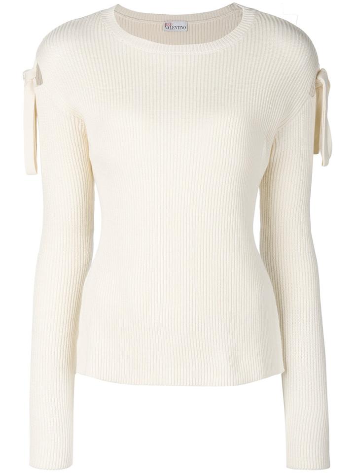 Red Valentino - Tied Detail Ribbed Jumper - Women - Cotton - Xs, White, Cotton