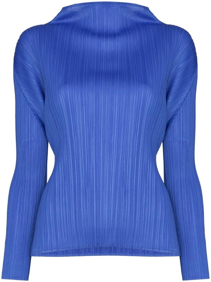 Pleats Please By Issey Miyake High Neck Pleated Top - Blue