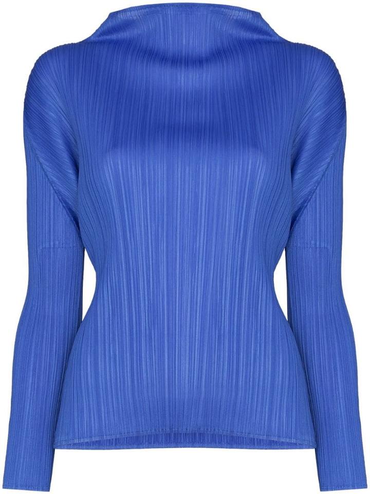 Pleats Please By Issey Miyake High Neck Pleated Top - Blue