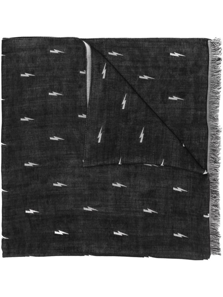 Neil Barrett Lightning Bolt Scarf, Men's, Black, Silk/viscose/wool