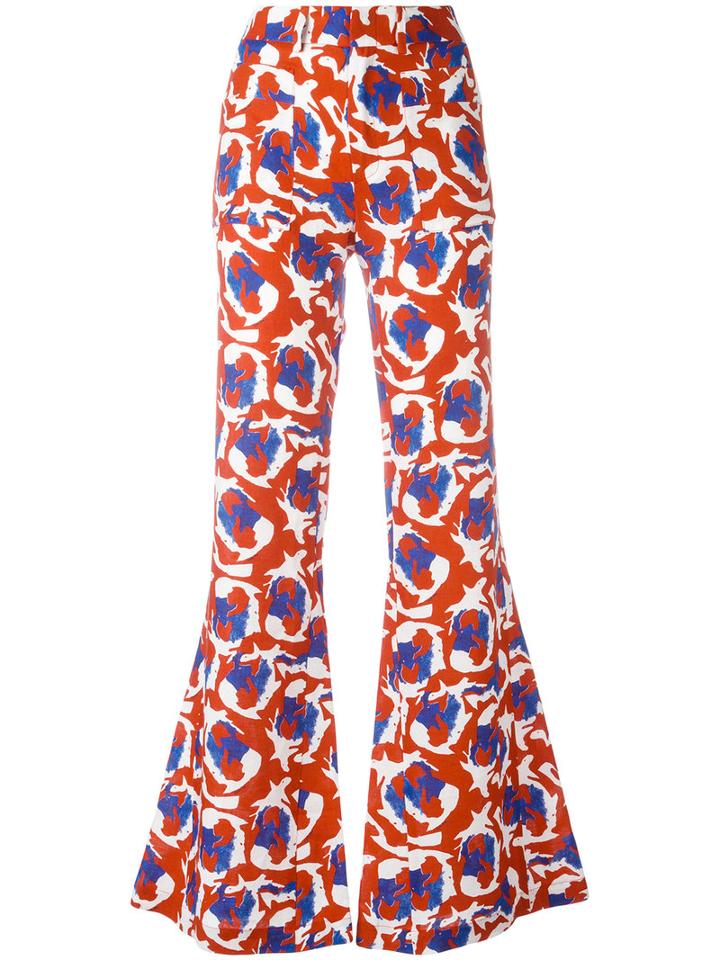 L'autre Chose Printed Flares, Women's, Size: 42, Red, Linen/flax