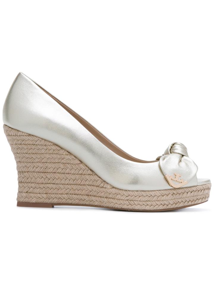 Tory Burch Dory Metallic Peep-toe Espadrille Wedges - Nude & Neutrals