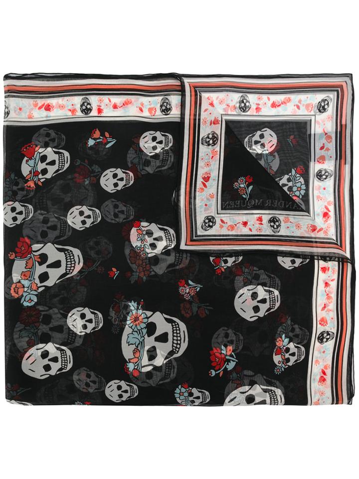 Alexander Mcqueen Flower Crown Scarf - Black