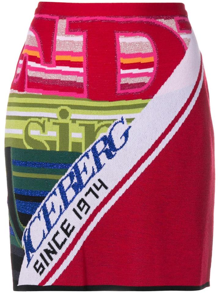 Iceberg Logo Intarsia Knitted Skirt - Red