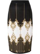 Balmain Patterned Baroque Pencil Skirt, Women's, Size: 38, Black, Viscose/metallized Polyester/polyimide