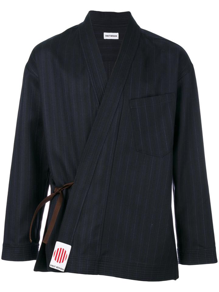 Umit Benan Pinstripe Kimono Style Jacket - Blue