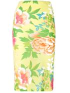 Kenzo Vintage Floral Print Semi-sheer Skirt - Yellow & Orange