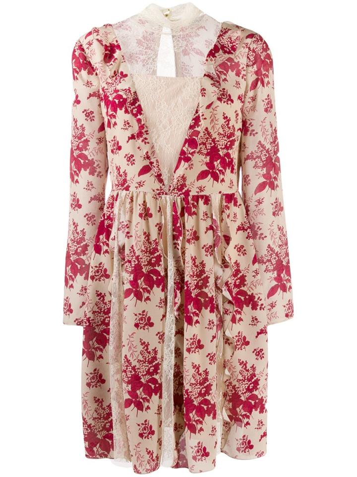 Red Valentino Red(v) Floral Tapestry Pleated Dress