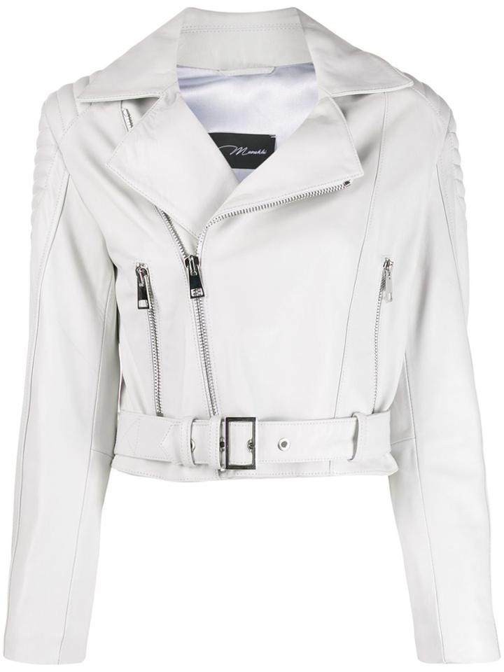 Manokhi Leather Biker Jacket - White