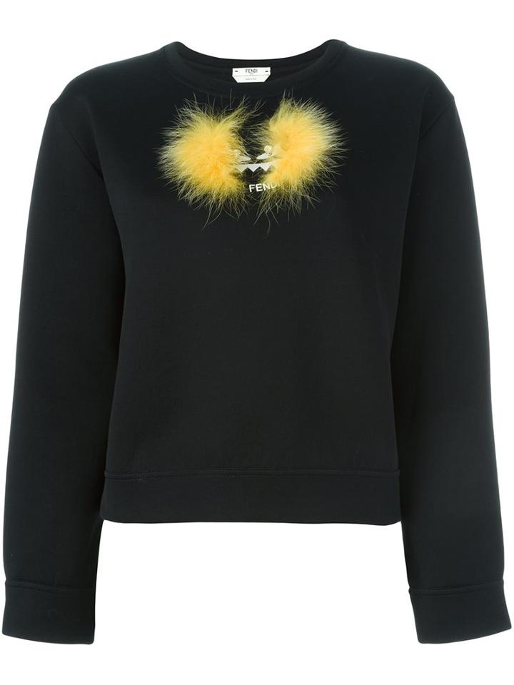 Fendi - Wonders Sweatshirt - Women - Cotton/fox Fur/polyamide - 40, Black, Cotton/fox Fur/polyamide