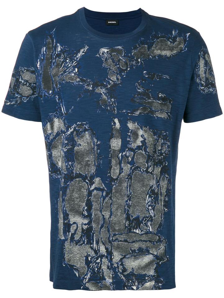 Diesel Allover Print T-shirt, Men's, Size: Large, Blue, Cotton