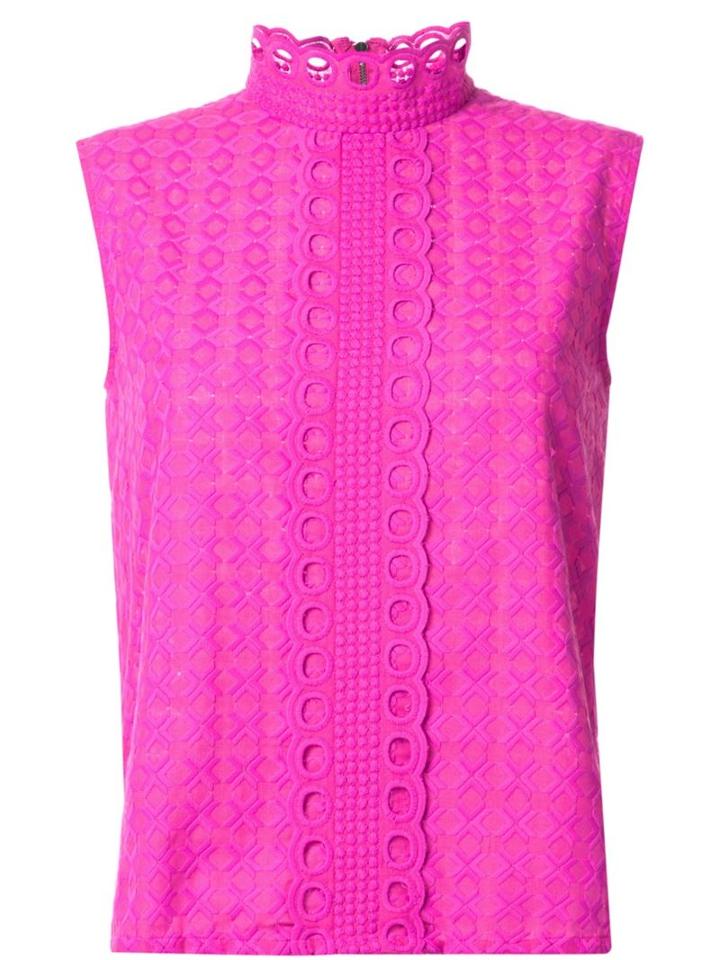 House Of Holland Embroidered Front Top, Women's, Size: 8, Pink/purple, Cotton/polyester