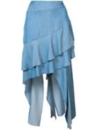 Jonathan Simkhai - Asymmetric Ruffled Skirt - Women - Tencel - 6, Blue, Tencel