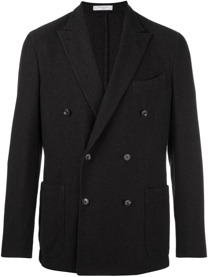 Boglioli Double Breasted Coat, Men's, Size: 46, Black, Cotton/polyamide/cupro