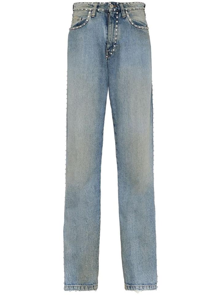 Miu Miu Crystal Embellished Denim Jeans - Blue
