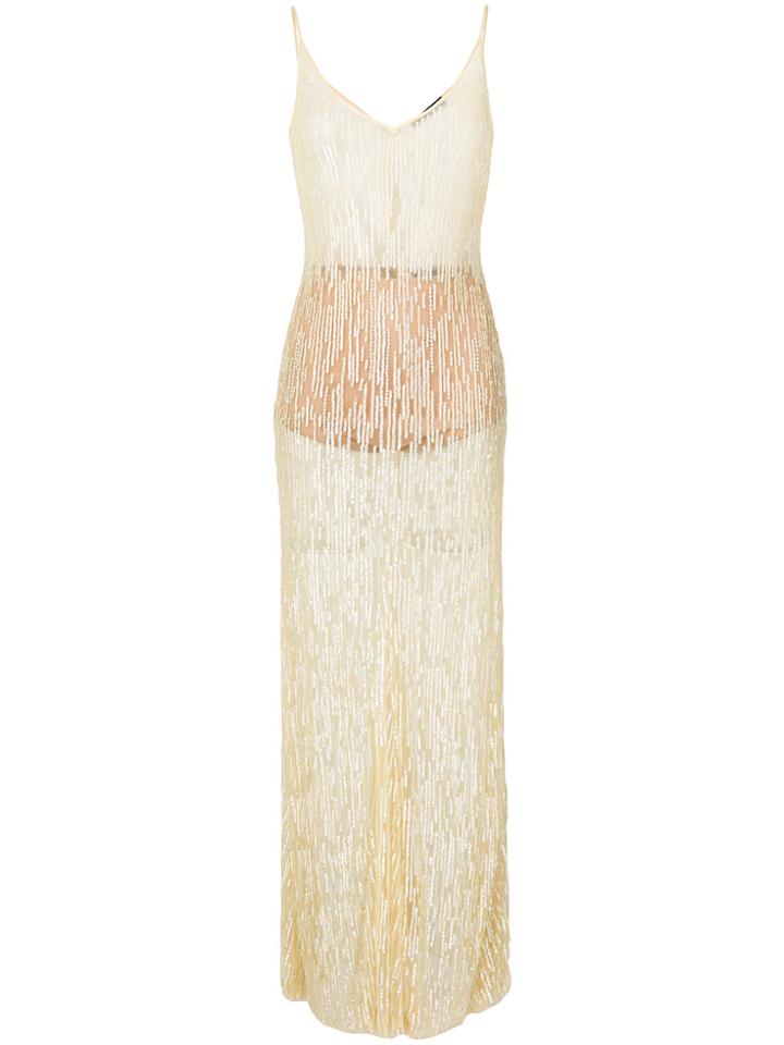 Amen Sequined Sheer Evening Dress - Yellow & Orange