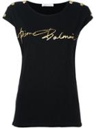 Pierre Balmain Buttoned Shoulder Logo Top, Women's, Size: 40, Black, Cotton