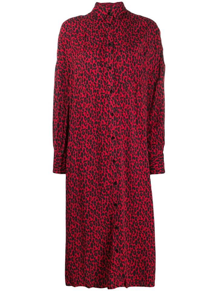 Iro Leopard Print Shirt Dress - Red