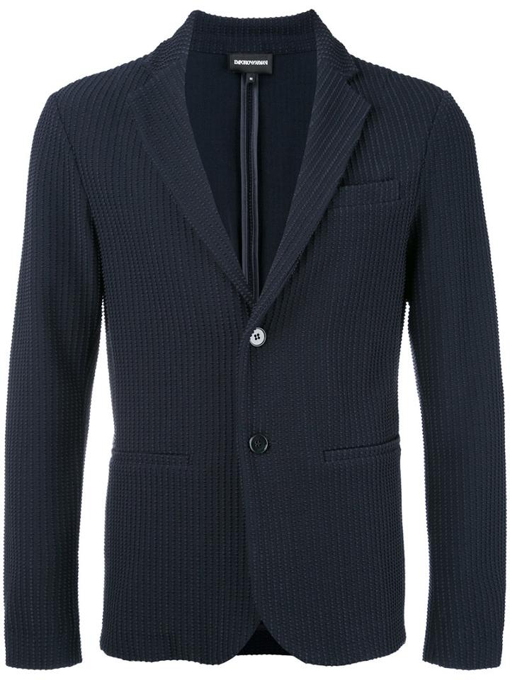 Emporio Armani - Textured Blazer - Men - Cotton/polyamide/spandex/elastane - M, Blue, Cotton/polyamide/spandex/elastane