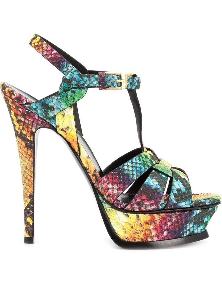 Saint Laurent Snakeskin Effect Platform Sandals