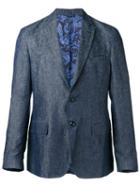 Etro Tonal Print Blazer, Men's, Size: 54, Blue, Viscose/cupro/linen/flax