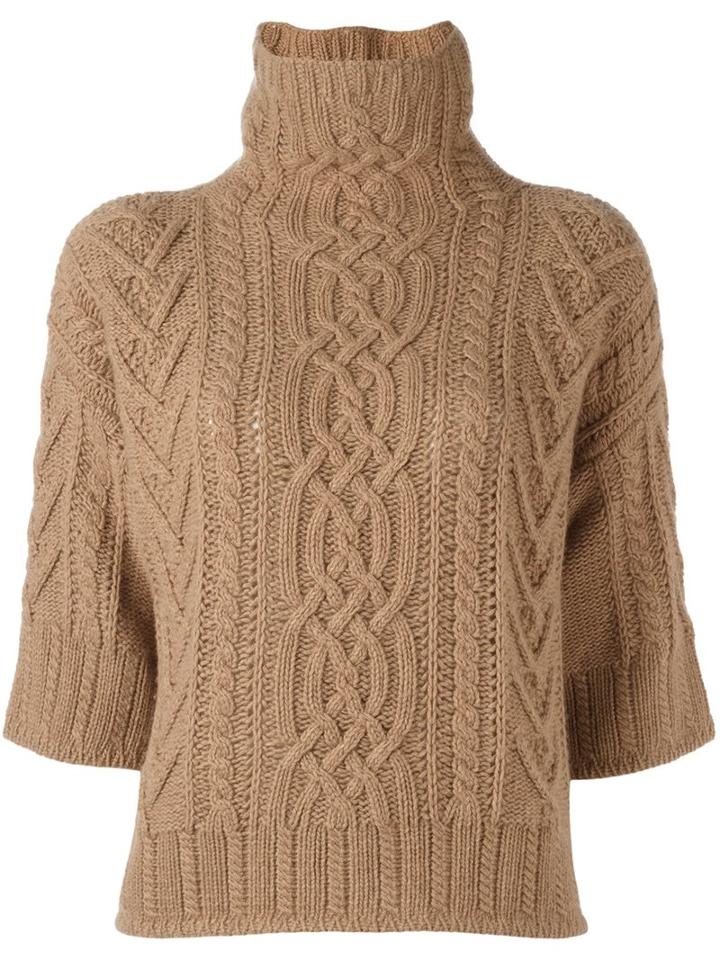 Max Mara Cable Knit Turtleneck Jumper, Women's, Size: Large, Nude/neutrals, Virgin Wool/cashmere