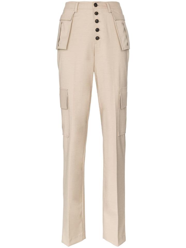 Charm's Utility Pocket High-waisted Straight Leg Trousers - Neutrals