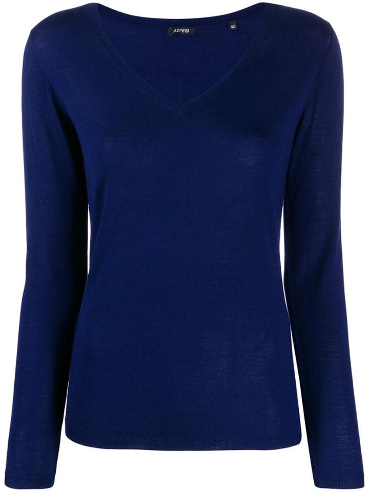 Aspesi V-neck Knitted Top - Blue