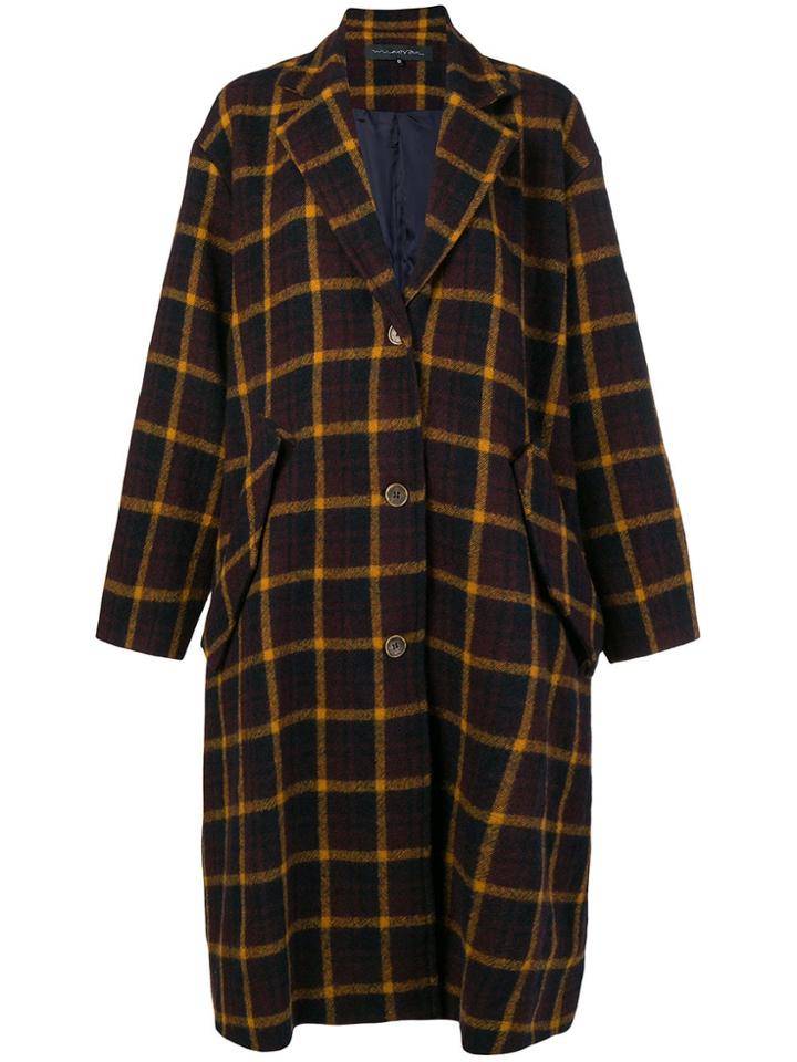 Miaoran Oversized Tartan Coat - Brown