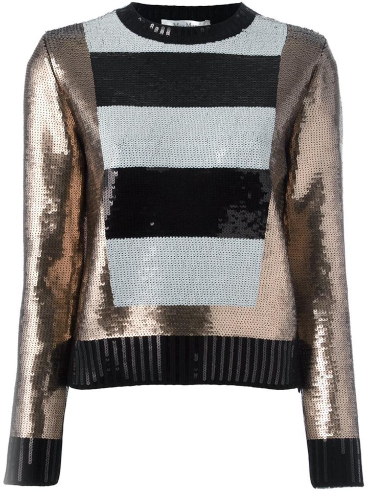 Max Mara Striped Panel Sequin Jumper - Black