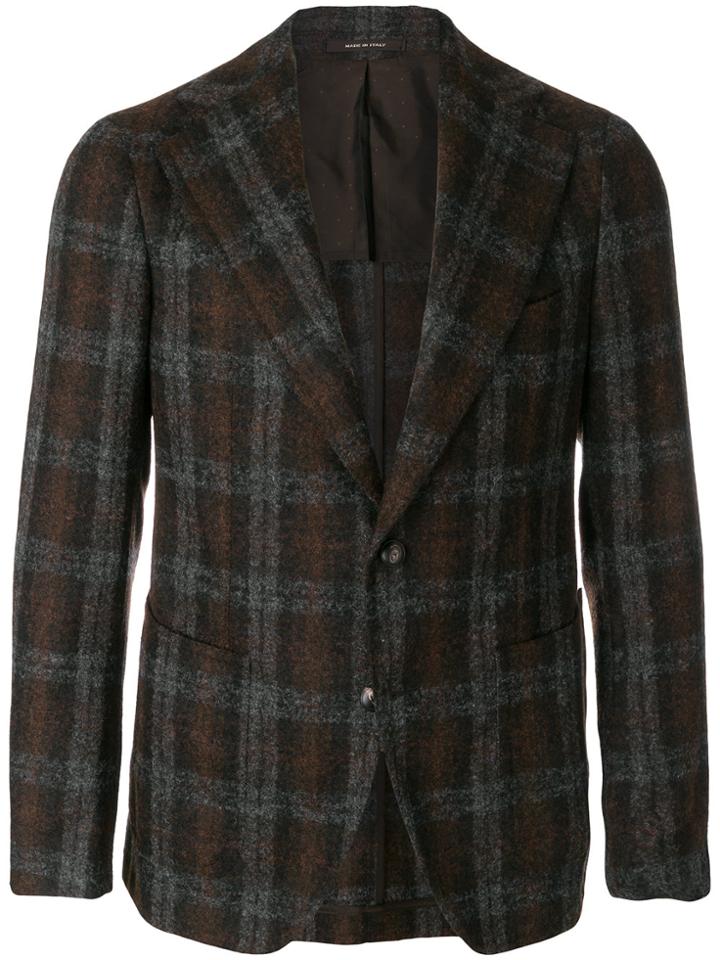 Tagliatore Wide Lapel Checked Blazer - Brown