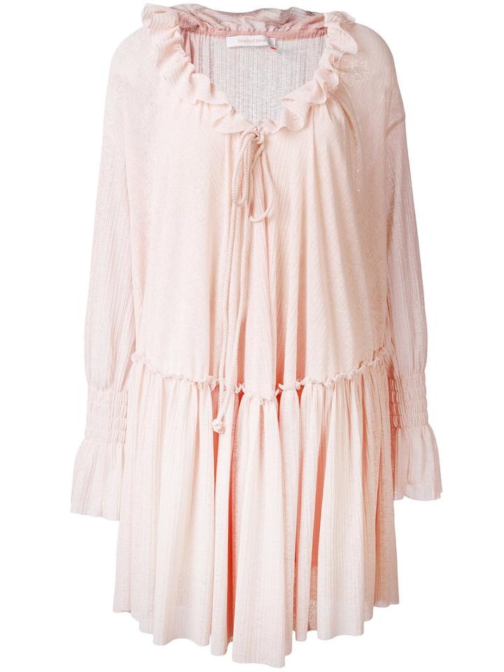 See By Chloé - Bohemian Ruffled Dress - Women - Cotton/polyester - M, Pink/purple, Cotton/polyester