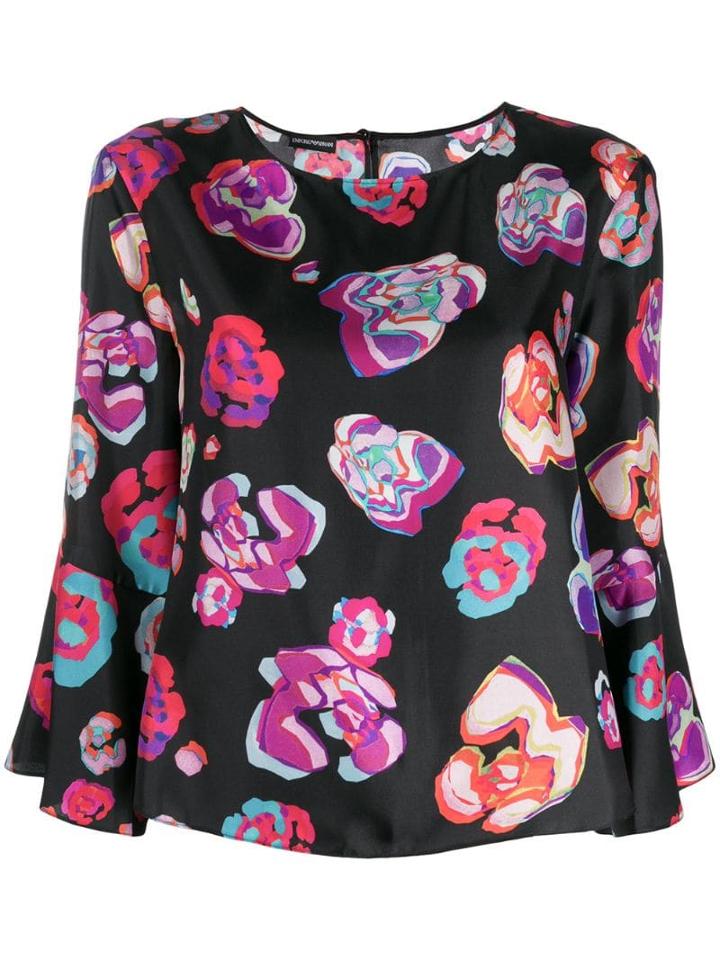 Emporio Armani Floral Silk Blouse - Black