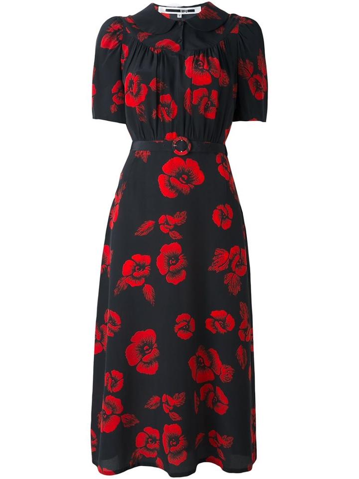 Mcq Alexander Mcqueen Japanese Flower Print Belted Dress