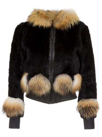 Andrea Bogosian Fur Trimming Coat - Black