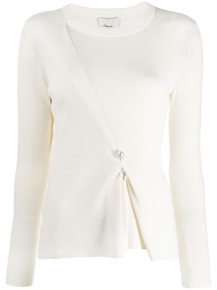 3.1 Phillip Lim Faux Pearl Bar Pin Sweater - White