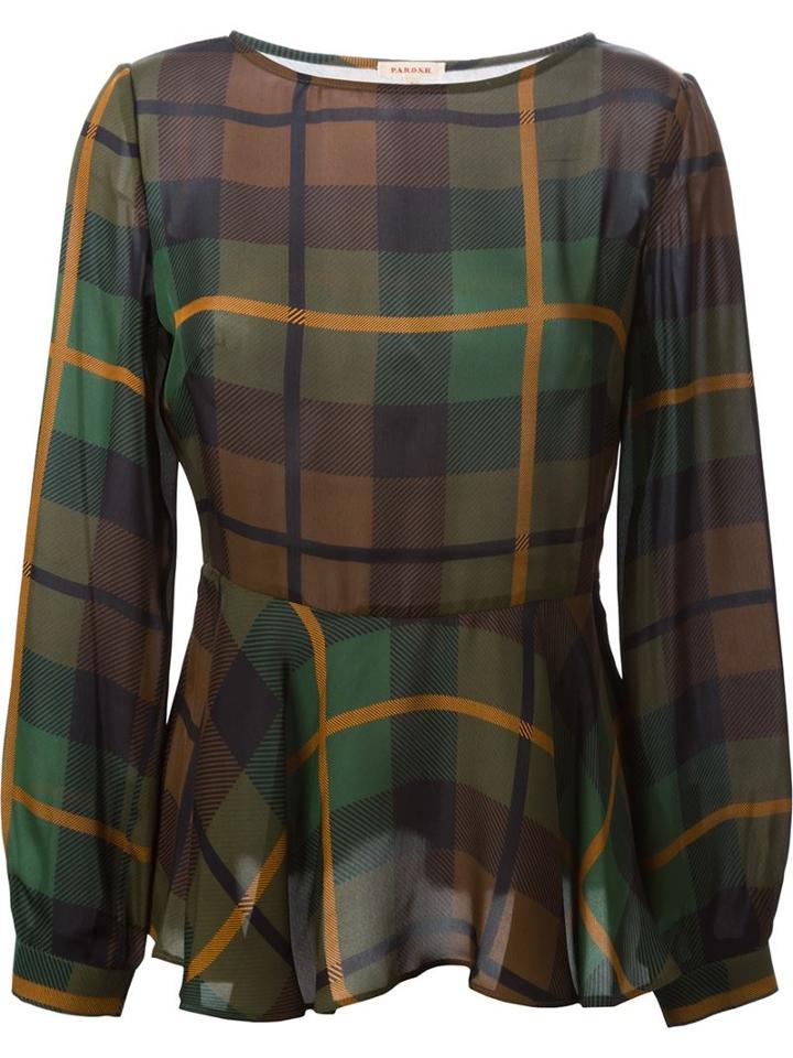 P.a.r.o.s.h. Checked Peplum Blouse, Women's, Size: Medium, Brown, Silk