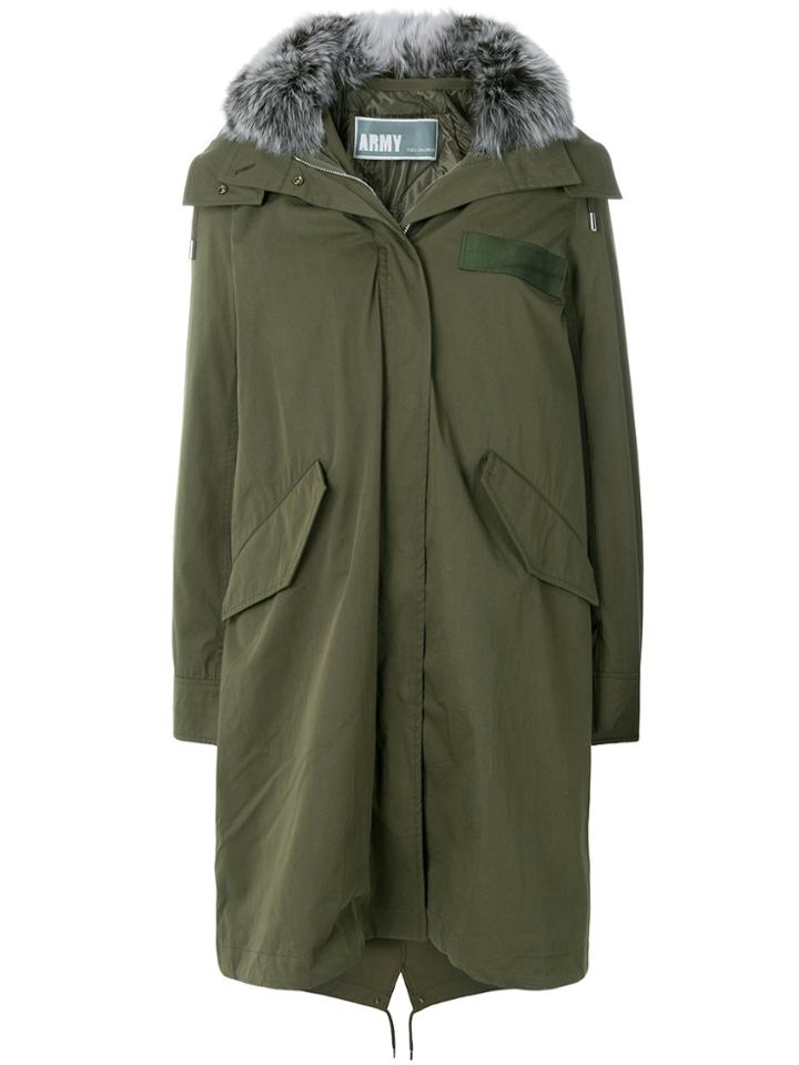 Army Yves Salomon Hooded Long Quilted Parka - Green