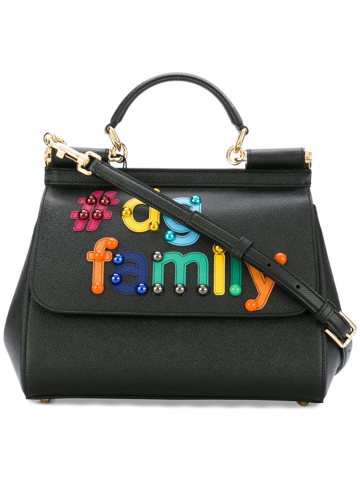 Dolce & Gabbana #dg Family Patch Sicily Tote, Women's, Black, Calf Leather/brass