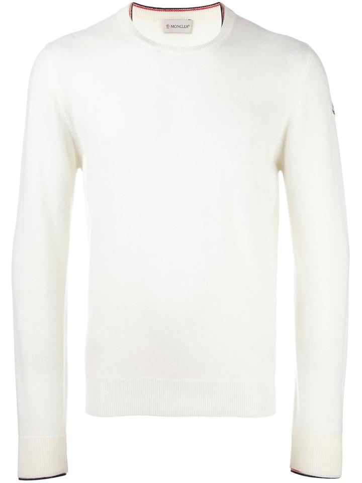 Moncler Crew Neck Jumper, Men's, Size: Large, White, Virgin Wool
