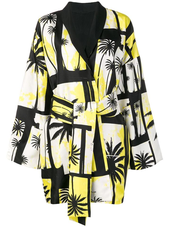 Fausto Puglisi Palm Tree Print Belted Kimono - Black