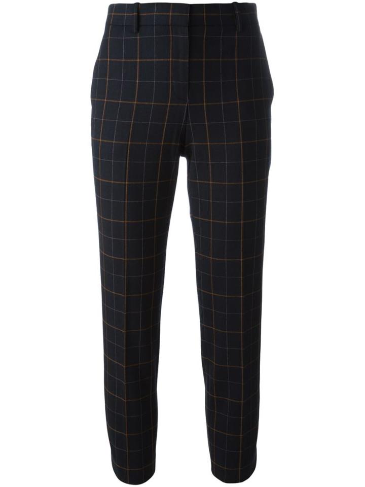 Theory Cropped Checked Trousers, Women's, Size: 10, Blue, Polyester/spandex/elastane/virgin Wool