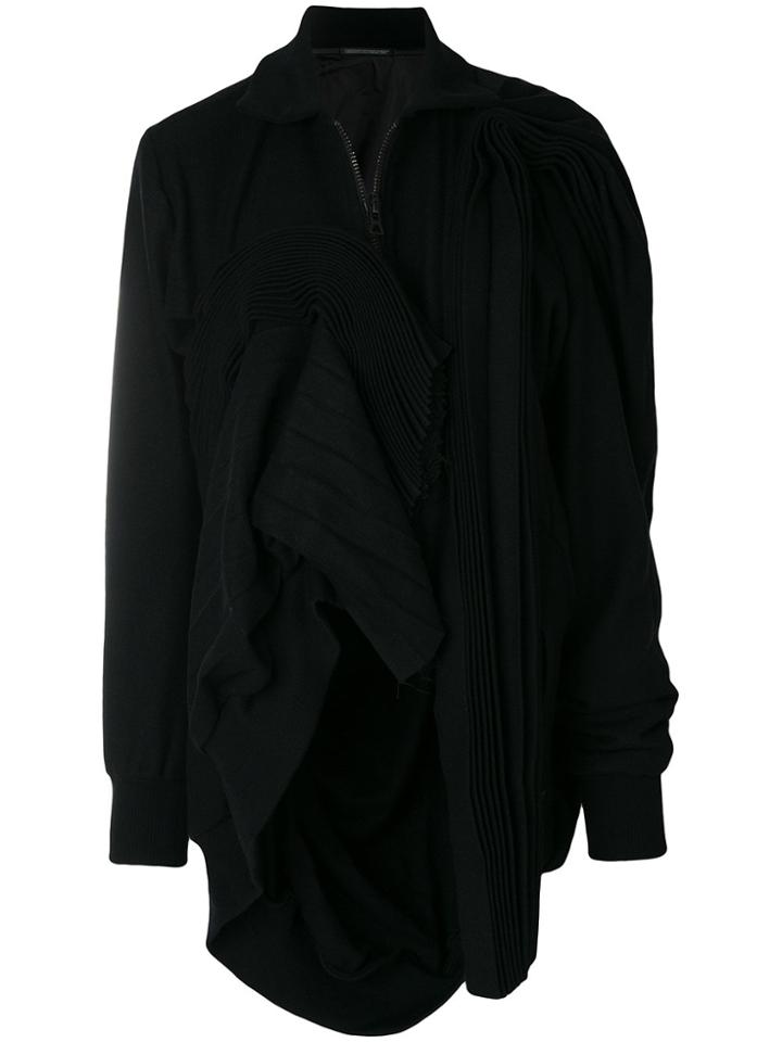 Yohji Yamamoto Asymmetric Pleated Detail Bomber Jacket - Black
