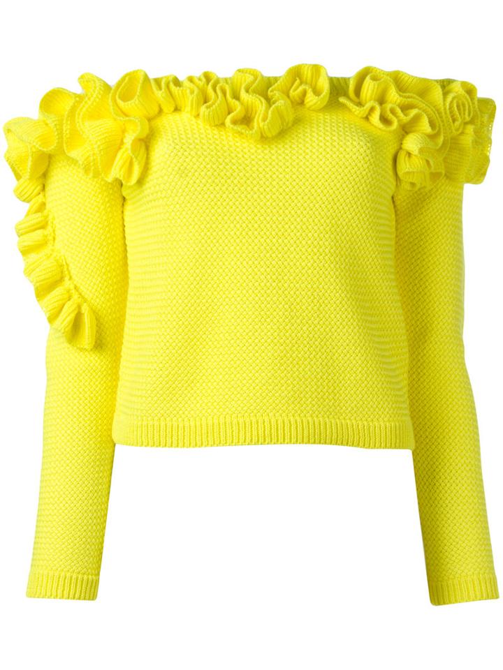 Delpozo Off-the-shoulder Ruffled Top, Women's, Size: Xs, Yellow/orange, Cotton