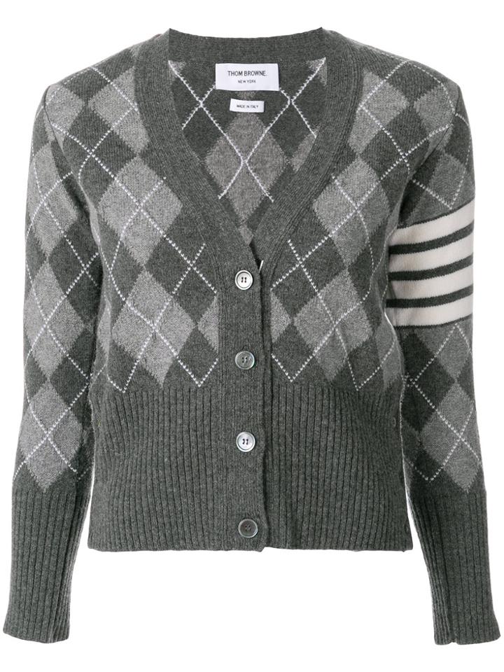 Thom Browne Classic Diamond Patterned Cardigan - Grey